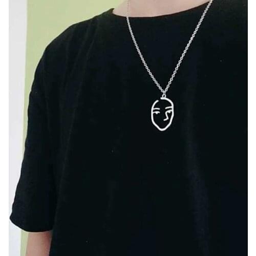 Hip Hop Fashion Dark Punk Abstract Face Hollow Pendant Necklaces for Women Portrait Choker Necklace Jewelry Accessories Collares