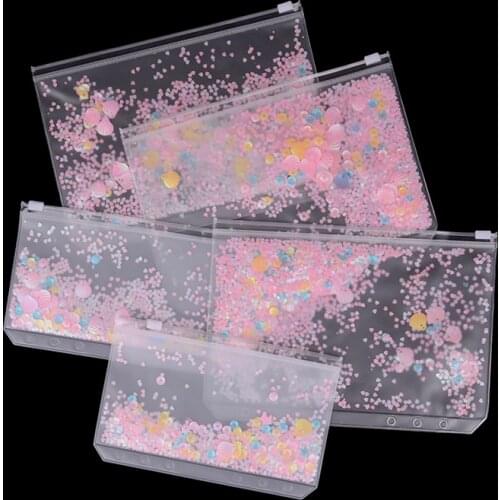 1pc Transparent PVC Storage Card Holder with 6 Hole Zipper document Bag for A5 A6 Pouch Diary Planner Accessories