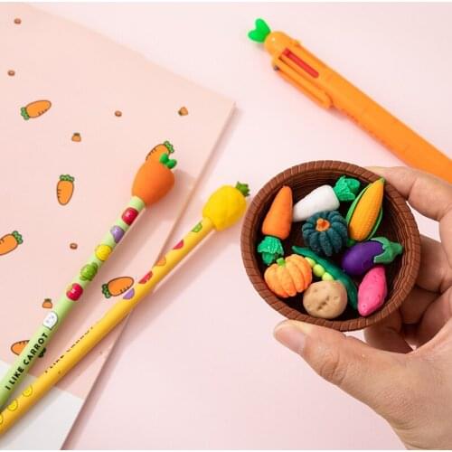 16 Sets Kawaii Eraser Novelty Vegetable Erasers for Kids Cute School Supplies Korea Stationery Prizes for Kids Wholesale Items