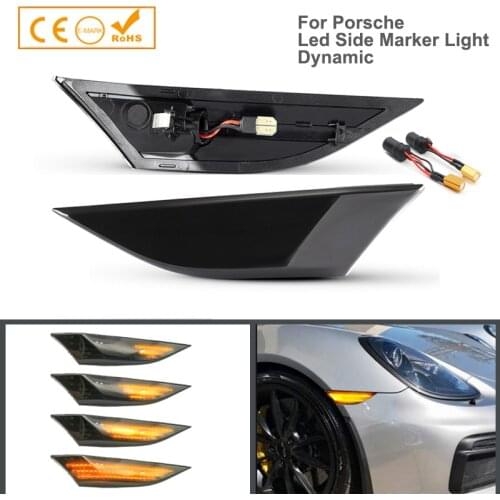 2pcs LED Dynamic Side Marker Turn Signal Light For Porsche 911 Carrera GT2 GT3 Turbo Targa Boxster 981 982 718 Cayman 991
