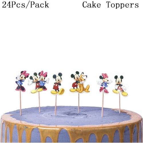 24pcs Minnie Mickey Cake Toppers Cupcake Accessory Tutu Cake Table Party Supplies Birthday Mickey Mouse Party Decorations Favors