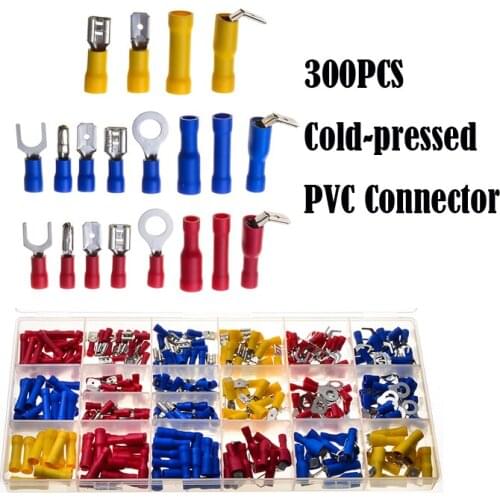 300PCS Insulated Spade Crimp Terminals Wire Connectors Female&Male Butt Crimping Connector Assortment Set 22-10 AWG