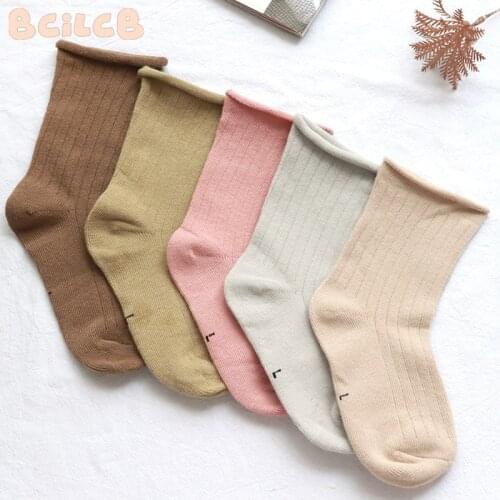 5 Pairs/Lot 0-9 Years Baby Toddler Cotton Socks Kids Boys And Girls Spring Summer Autumn Short Newborn Ribbed Socks Solid Color