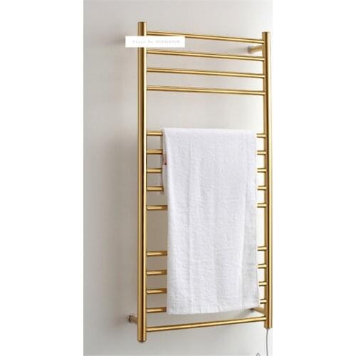 9006 Bathroom 304 Stainless Steel Gold Heated Towel Warmer Waterproof Grade Ip56 Electric Heating Towel Rail Rack 162W 110V/220V