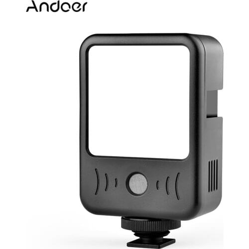 Andoer LED02 Mini Rechargeable LED Video Light Built-in Anti-noise Recording Mic + 6500K Fill Light for Vlogging Live Streaming