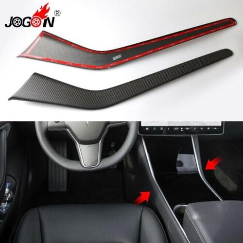 Real Carbon Fiber Car Central Gear Shift Side Strip Trim For Tesla Model 3 2016-2019