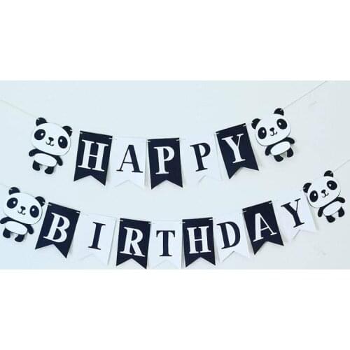 Cartoon Panda themed Happy Birthday Banner Bunting Garland for Kids boy girl baby shower Birthday party supplies Children favor