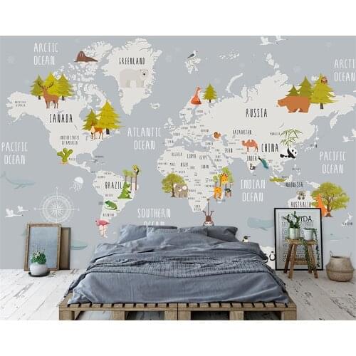 Beibehang Custom wallpaper cartoon world map children room background wall home decoration background wall mural 3d wallpaper