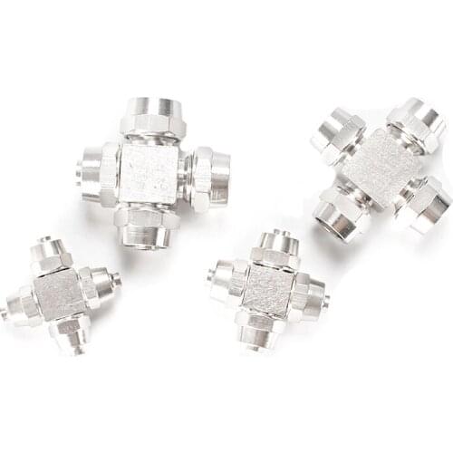 Free Shipping KL-PZA6 KL-PZA8 KL-PZA10 KL-PZA12 4 Way Cross Style Hose Pipe Quick Joint Coupling Connectors Nickel Plated Brass