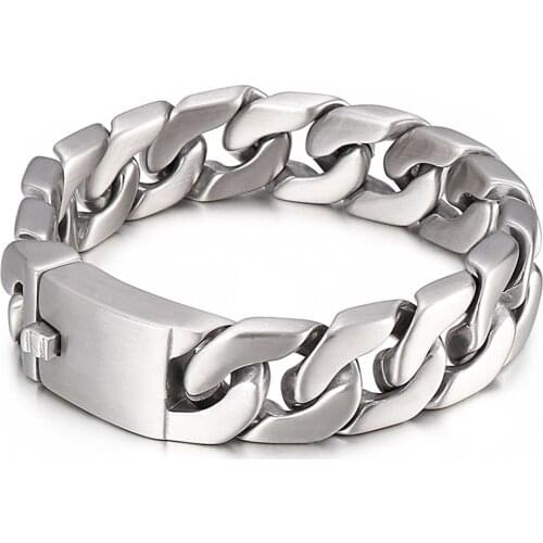 17mm Fashion Silver Color Cuban Link Bangle 316L Stainless Steel Heavy Biker Curb Chain Bracelet Male Jewelry Gift for Men