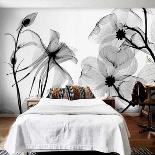 Black White flower 3D Abstract Photo Mural Wallcoverings Wallpapers Murals Wall Paper Roll Bedroom Wall Decor Custom Any Size