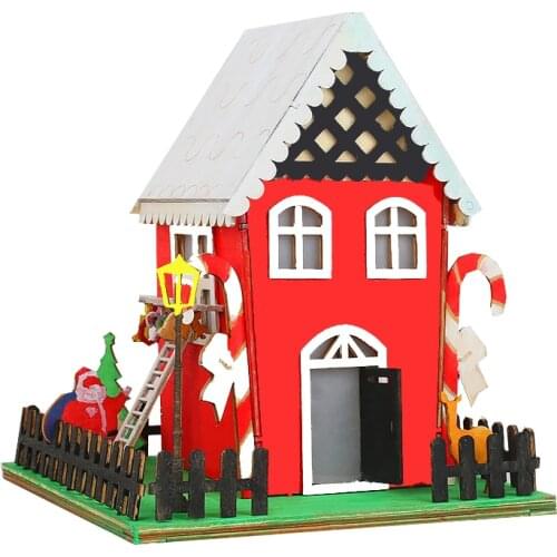Iq Wooden Jigsaw Puzzles Kids Game Creative Christmas House Gifts Fun 3D Diy Wood Puzzle Kit Led Lamp Toy For Children Adult