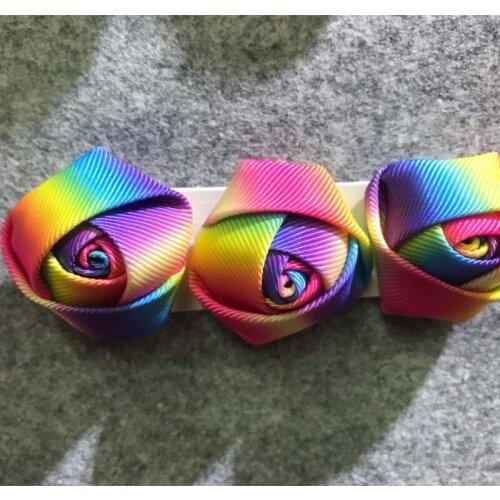 DIY 100pcs/Lot DIA 3.5CM Colorful Grosgrain Ribbon Rose Artificial Ribbon Flower For Make Bridal Bridesmaid Wedding Decoration