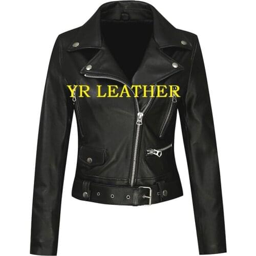 YR!Free shipping.Wholesales.Brand womens motor genuine leather jacket.fashion sheepskin coat.cool slim leather jacket,plus size
