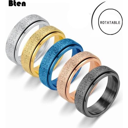 Bten 6mm Spinner Ring for Women Men Stress Release Rotatable Sandblasting Stainless Steel Bands Casual Tail Ring