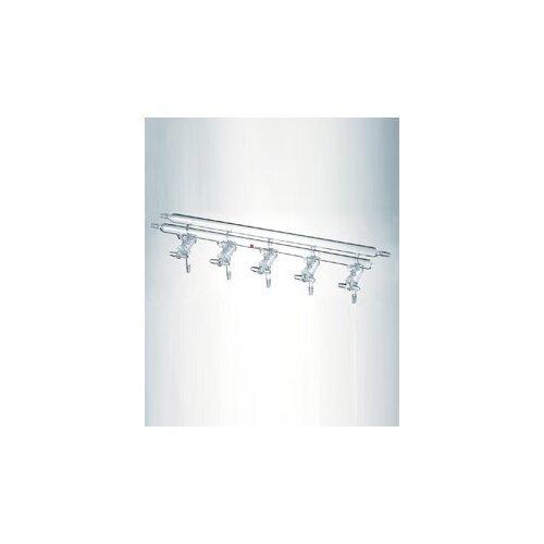 M290005 Manifold, High vacuum solid glass stopcocks, Number of ports:5 Overall width:450mm front-left and rear-left-right