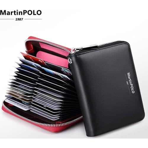 MartinPOLO Women Genuine Leather Wallet Men Business credit card holder RFID card protection ID Holder 30 Cards Purse MP4001