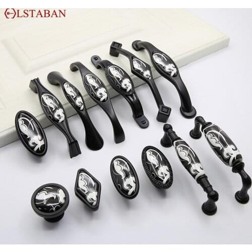 LSTABAN American Modern Minimalist Imitation Marble Pattern Ceramic Knob Wardrobe Shoe Cabinet Cupboard Door Furniture Handle