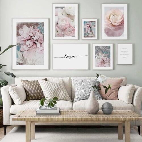 Pink Rose Abstract Flower Leaves Plant Quotes Nordic Posters And Prints Wall Art Canvas Painting Wall Pictures For Living Room