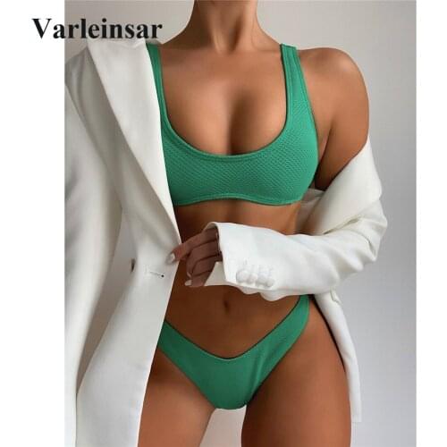 New Sexy Mid Waist Brazilian Bikini Women Swimwear Female Swimsuit Two-pieces Bikini set Padded Bather Bathing Suit Swim V3004