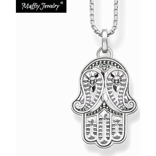 Hand Of Fatima Link Chain Necklace,Europe Style Nice European Fashion Gift Jewelry in 925 Sterling Silver For Women Men