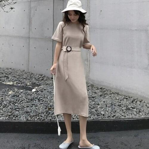 Loose cotton dress Women Crew neck belt Sexy Solid Dress Women Night Club Bodycon Super Warm Elegant Ladies Dress Women Dress