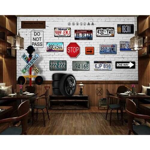 Custom retro wallpaper,Retro car license plates,3D cartoon murals for the cafe restaurant hotel background PVC wallpaper
