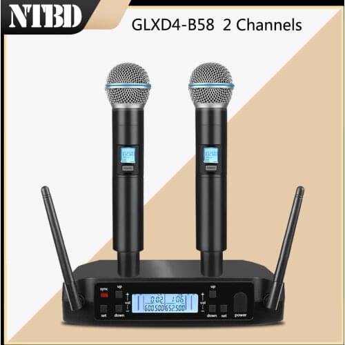 NTBD Stage Performance Karaoke UHF GLXD4 Professional Dual Wireless Microphone System 2 Channel 2 Handheld Automatic Scan