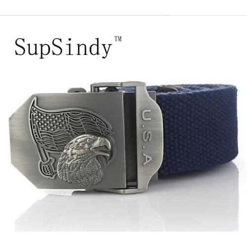 SupSindy mens canvas belt USA eagle buckle military belt Army tactical belts for Male top quality men strap Army Green 120cm