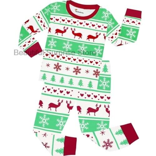 Xmas Cartoon Cotton Pajamas Sets for Kids Christmas Deer Print Suit Tops Pants Pijamas Sleepwear Girls Casual Homewear Pyjama
