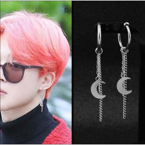 1 pc KPOP Bangtan Boys Hip Hop Stud Earrings Fashion Moon Stainless steel Pendant Earrings jewelry for men women Jimin Fans