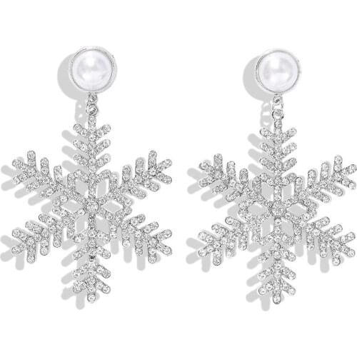 Rongho Crystal Snowflower Stud earrings for Women Pearl Brincos Christmas Gift Femme Earring