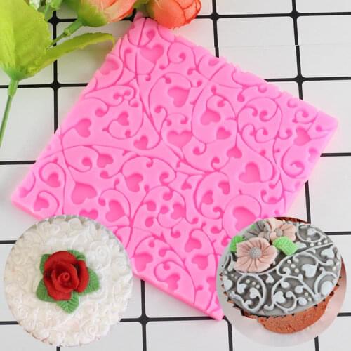 Heart Flower Vine Silicone Lace Mat Wedding Cupcake Topper Decorating Fondant Molds Cookie Chocolate Candy Polymer Clay Mould