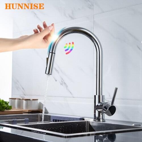 Smart Touch Kitchen Faucet Polished Chrome Pull Out Kitchen Sink Faucet Intelligent Sensitive Sensor Kitchen Faucet Hot Cold Tap