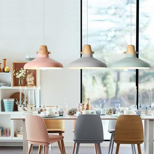 Modern Indoor Wood Pendant Lights Fixture Nordic Colorful Wooden Hanging Lamps Luminaire Kitchen Dining Room Suspension Lighting