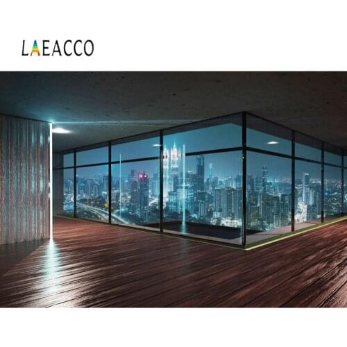 Modern Hall French Window Wooden Floor Cement Ceiling City Skyline Scenic Photography Background Photo Backdrop For Photo Studio