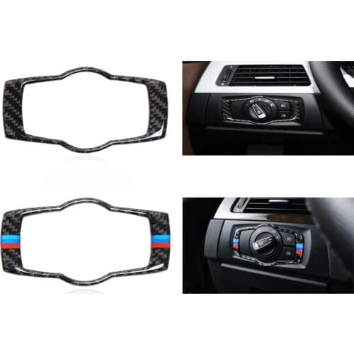 Carbon Fiber Headlight Switch Buttons Cover Stickers Trim For BMW E90 E92 E93 3 Series Car Interior Accessories