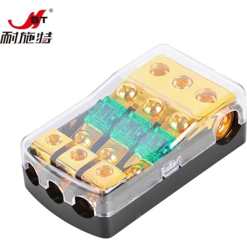 Universal 12V 30A~100A 1 In 3 Ways Car Fuse Box Holder Gold Plated Car Sound Safety Seat for Auto Boat Vehicle Audio