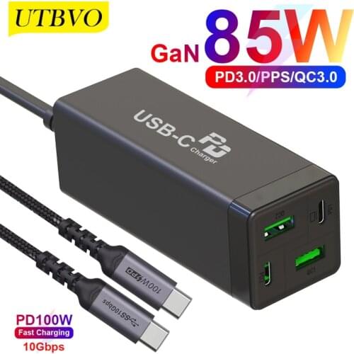 UTBVO 85W 4-Port Desktop Type C Charging Station, USB C PD Power Charger Adapter 2 USB-C & QC 3.0 Ports for iPhone Galaxy Laptop