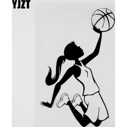 YJZT 10.9CMX16.4CM Cartoon Basketball Girl Player Decal Vinyl Car Sticker Black/Silver 8A-1077