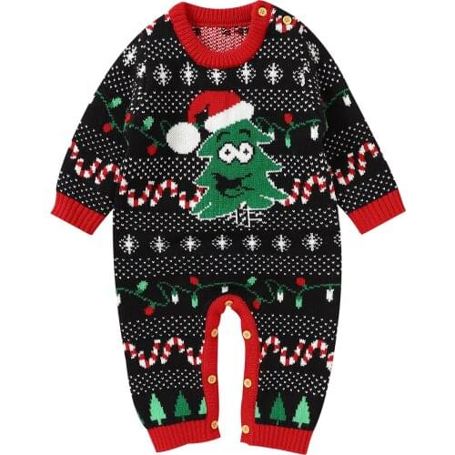 Newborn Baby Christmas Clothes Outfits Unisex Toddle Knitted Long Sleeve Romper Set Baby Girl clothes with Cute Pattern