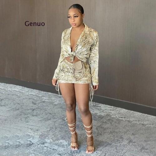 Sexy Satin Printed 2 Piece Sets Pleated Streetwear Womens Club Outfits Mini Shirt and Crop Top Short Shirt Matching Sets