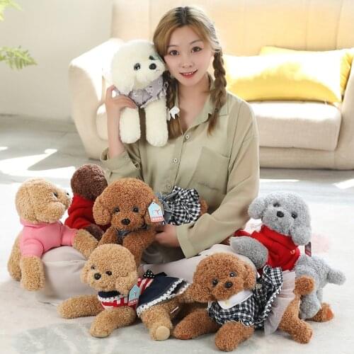1pc 35/55cm Lovely Dressed Teddy Dog PLush Toys Kawaii Lying Puppy with Clothes Pillow Nice Birthday Gift for Children Girls