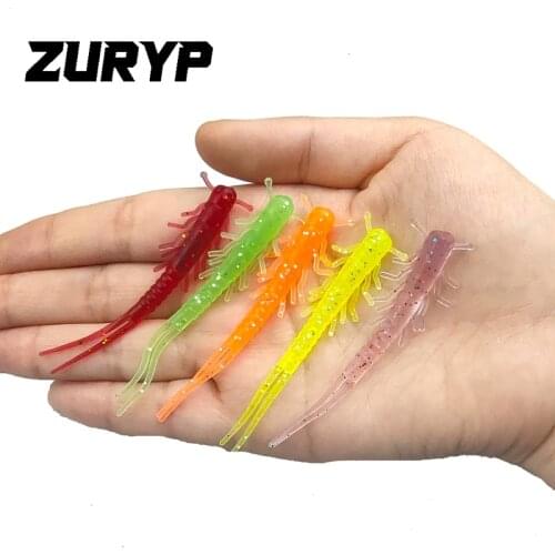 10PCS Polypedal Bait Fishing 7.2cm 1.3g Simulation Insect bait Shrimp Worm Silicone Soft Lure Artificial Swimbait soft Tackle