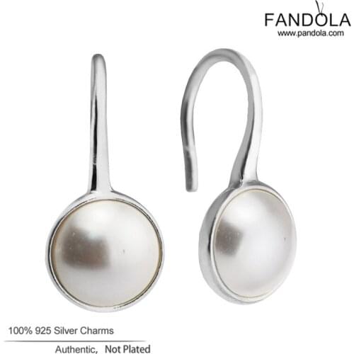 100% 925 Sterling Silver White Crystal Pearl Luminous Hoop Earrings Women Earring Original Jewelry Female Brincos