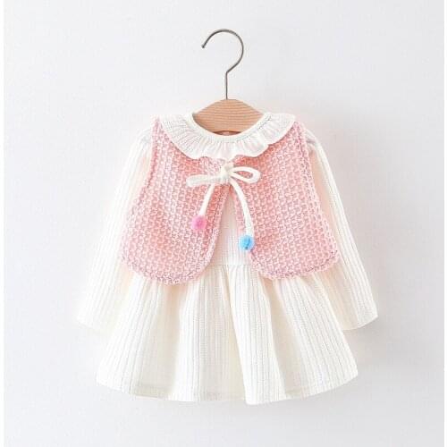 2018 Baby girls new autumn sets children girls cute color balls Vest + long sleeve dress clothing set 1-2 Years