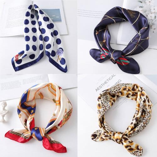 2020 Small Silk Hair Scarf Women Foulard Neck Wrap 60cm Square Kerchief Soft Bandana Leopard Print Lady Head Band Scarves Tie