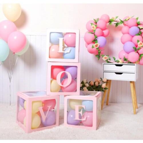 Party Decoration Cube Transparent Boxes 4pcs BABY LOVE Birthday Balloon Packing Box Letter Transparent Boxes DIY Wedding Room