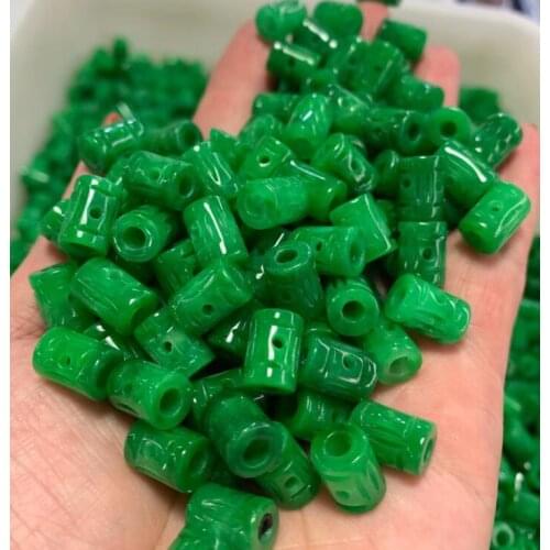 5pc Natural Emerald Green Jade Carved Lucky Hollow Money Bead Pendant Chinese Necklace Jewellery Fashion Amulet Gifts Man Women