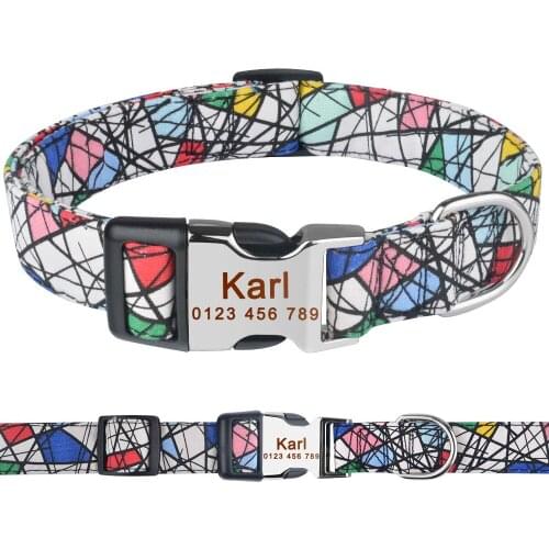 AiruiDog Polyester Personalized Dog Collar Floral Custom Engraved Small Medium Name Puppy